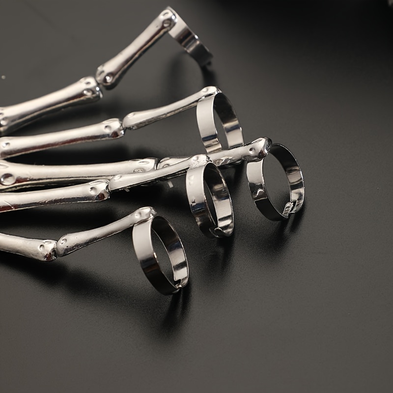 Punk Skull Hand Bone Five Finger Ring Bracelet Chain